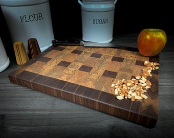 Walnut and Maple End Grain Cutting Board with Ambrosia Maple Accents