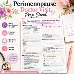 Perimenopause Doctor Visit Prep Sheet, Symptom Tracker, Menopause Checklist, Hormone Health Journal, Cycle Tracker for Women