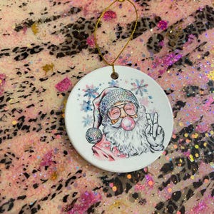 Pink Christmas ornament, Pink Santa, Pink girly ornament, Pink ornament for office