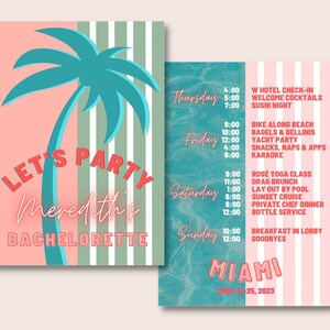 Palm Tree Bachelorette Digital Template | Miami Editable Printable Invitation & Itinerary | Let’s Party Customizable Invite