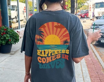 Happiness Comes in Waves Oversized Beach T-Shirt, Gift for Beach Lover, Pool or Beach Coverup
