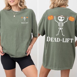 Dead-Lift Skeleton Halloween Gym Tee, Oversized Comfort Colors Shirt