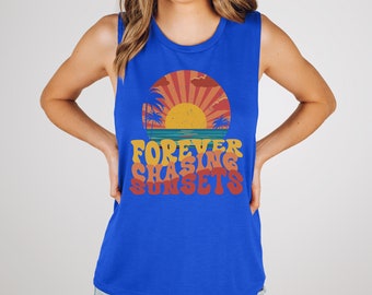 Forever Chasing Sunsets Ladies' Flowy Muscle Tank
