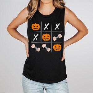 Halloween Tic Tac Toe Jack O' Lantern Muscle Tank, Workout Top