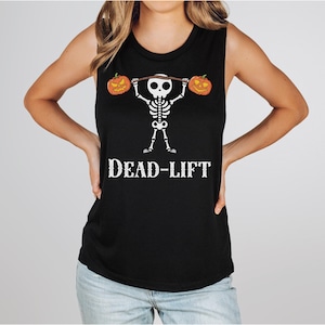 Dead-Lift Skeleton Halloween Tank Top, Funny Gym Workout Shirt