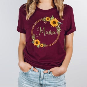 Personalized Sunflower T-Shirt, Floral Wreath Design, Gift for Mom