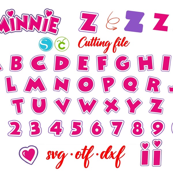 Minnie Letters SVG, Baby font Svg Layered Minnie font OTF, Birthday font SVG letters Cricut, Minnie svg Alphabet Letters cut, Baby Shirt Diy