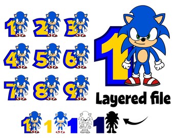 Baby Sonic Svg Birthday Numbers PNG SVG Sonic PNG Print Numbers Svg Layered Numbers Cricut Svg Sonic Birthday Shirt svg Baby shirt Diy Svg