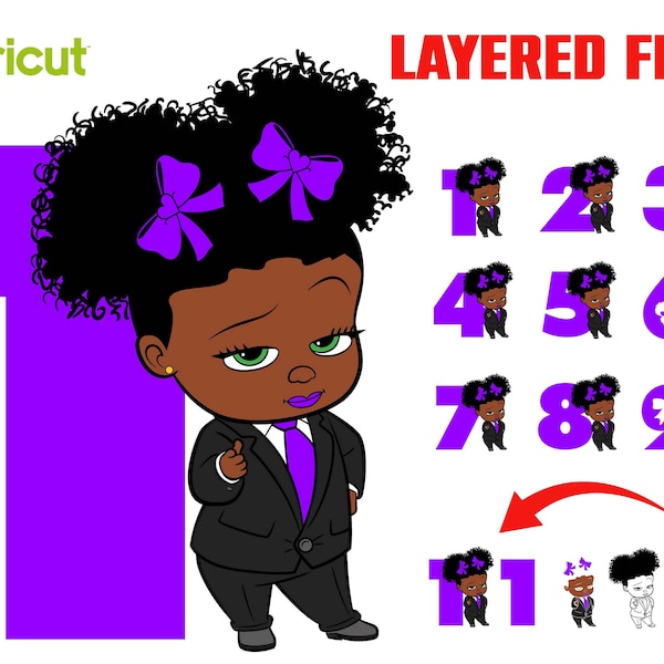 Afro Baby Girl Boss Birthday Numbers SVG Layered African American Boss Baby Girl Svg Cricut Baby shirt DIY svg Numbers Png Birthday Banners