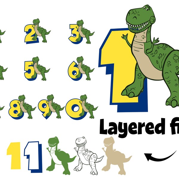 Toy Story Birthday Numbers Png, Dinosaur PNG, Toy Story SVG Layered Svg, Toy Story Rex Png Svg, Toy Story Birthday Shirt svg, Baby shirt Diy