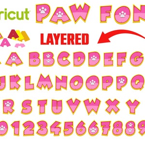 Paw verjaardag letters gelaagde Cricut, babylettertype OTF, cijfers Svg, verjaardag lettertype Svg babyshirt DIY, verjaardag brieven Svg, verjaardag shirt diy