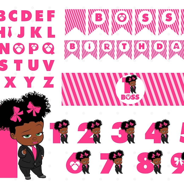 Afro Baby Girl Boss Baby Birthday Bundle, Afro Boss Baby Girl font, Baby Boss Girl SVG Letters Cricut, Baby Boss svg, Baby Personalized DIY