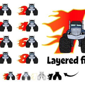 Monster Truck SVG, Geburtstag Zahlen Png, Monster Truck PNG, Zahlen SVG geschichtet, Zahlen Cricut Autos SVG, Geburtstag Shirt svg, Baby Shirt Diy