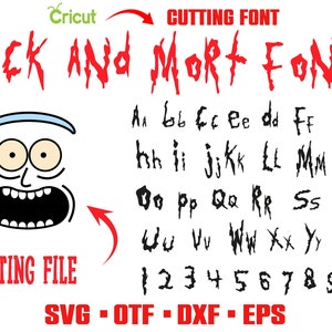 Fuente de dibujos animados OTF, Cumpleaños svg Letras Fuente de cumpleaños Svg Letras del alfabeto Cricut Face Morty SVG letras Cricut fuente, Rick fuente svg Fuente bebé
