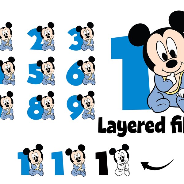Baby Boy Mouse Svg, Baby Birthday Numbers Printable Clipart PNG, Mouse SVG Clipart Layered Mouse Cricut Svg, Baby Birthday Shirt Diy svg