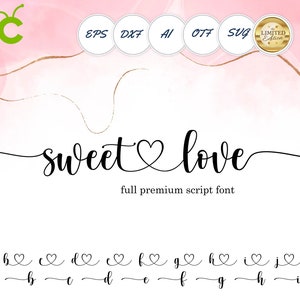 Police de mariage haut de gamme avec queues, police de calligraphie OTF lettres SVG cursives mariage Silhouette Svg fichier de découpe police d'amour installation de polices cursives