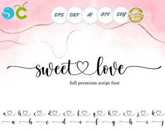 Fuente de boda premium con colas, fuente de caligrafía OTF Cursive SVG Letters Wedding Svg Silhouette archivo de corte Love font Cursive font install