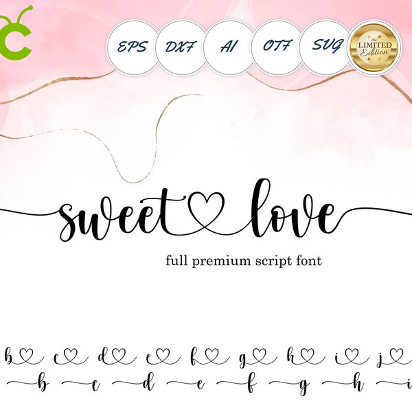 Fuente de boda premium con colas, fuente de caligrafía OTF Cursive SVG Letters Wedding Svg Silhouette archivo de corte Love font Cursive font install