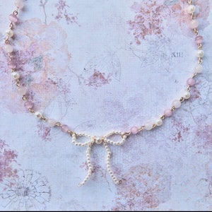 Princess Coquette Long Bow Necklace - Gemstone of your choosing - Beaded Necklace