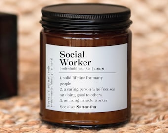 Personalized Social Worker Definition Candle, Social Worker Appreciation Gift, For Social Worker Candle Amber Jar, Social Work Candle Gift