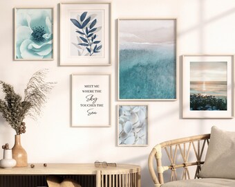 Wanddecoratieset met kustthema, pastelkleurige strandprints (digitale download)