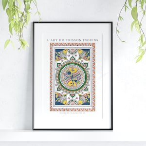 Indian madhubani fish drawing, digital download, printable wall art, indian art decor, folklore inspired, intricate, hand-drawn, modern art