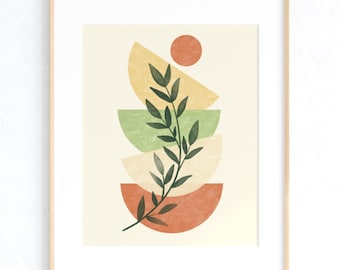 Colourful Boho Art Print, Abstract boho wall art, printable wall art, digital download, mid-century modern, bauhaus style, home decor