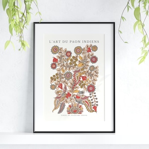 Intricate Indian Kalamkari peacock, digital art, Indian folk art, printable wall art, indian art decor, folklore inspired, heritage wall art