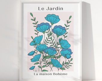 Le Jardin Flowers Art, Digital Download, Floral Art Print, French Wall Art, Printable wall art, Modern boho floral print, home decor