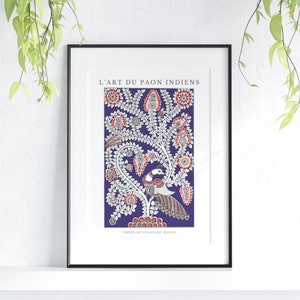 Stunning Indian kalamkari peacock, digital download, Indian folk art, printable wall art, indian art decor, folklore inspired, hand-drawn
