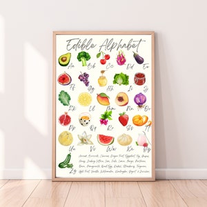 Edible Alphabet//Kids Poster//Food//ABC&#39;s//Wall Art//Kids Room//Kitchen Art//Digital Download