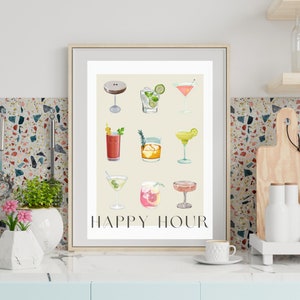 Happy Hour//Cocktails//Bar Art//Wall Art//Digital Download//Drinks