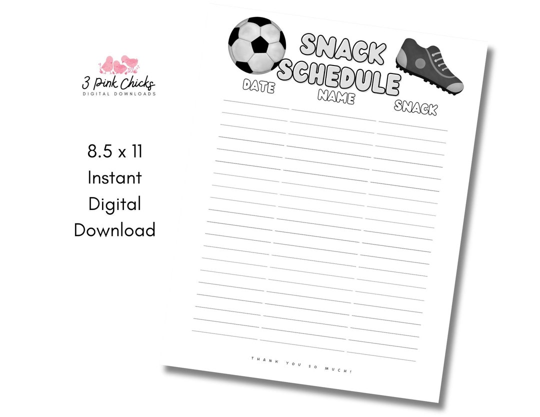 Printable Soccer Snack Sign up Sheet Soccer Coach Forms Sign Etsy
