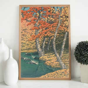 Spring forest poster, Japanese art poster, nature poster, forest nature wall art, forest landscape art poster, kawase hasui ukiyo-e