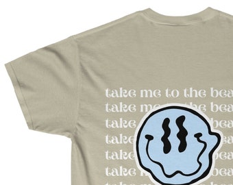 Take me to the Beach T-Shirt // Smile Oversized Unisex Ultra weiches nachhaltiges Baumwoll T-Shirt // Retro Smile Face Smiley Positive Vibes Shirt