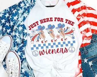 Just here for the wieners t shirt for 4th of July, Funny hot dot shirt, Independence day tee shirt, Funny Retro 4th of July picnic tshirt