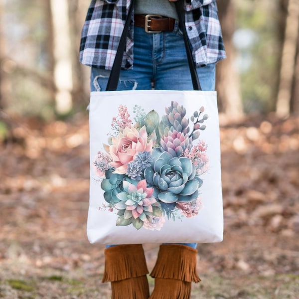 Succulent Tote Bag, Grocery tote bag, Eco friendly reusable bag, Plant lover tote, Plant mama purse, Reusable Grocery Bag, Cactus tote bag