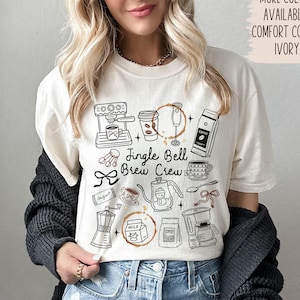 Matching Brew Crew Latte Coffee Lover T-Shirt, Barista Christmas Shirt, Winter Latte Lover Gift, Caffeine Queen, Cozy Coffee Tee, Coffee Hut