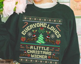 Christmas Dachshund Lover Sweatshirt, Ugly Sweater Wiener Dog Crewneck, Funny Sausage Dog Pullover, Dog Mom Gift, Wiener Dog Party Shirt