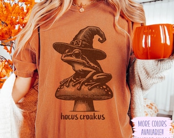 Funny Halloween Frog Witch Comfort Colors Shirt, Goblincore Fall Tee, Vintage Toad T-Shirt, Cottagecore Mushroom Shirt, Spooky Aesthetic