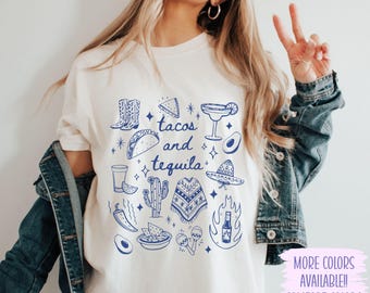 Tacos and Tequila Comfort Colors Shirt, Girls Trip Mexico Vacation T-Shirt, Line Drawing, Bachelorette Party, Girls Night, Taco Tuesday Tee