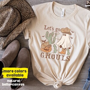 Let&#39;s Go Ghouls Tee Shirt, Halloween Ghost tshirt, Western Ghost shirt, Spooky Season tee, Ghost with Boots shirt, Cowboy Ghoul tee shirt