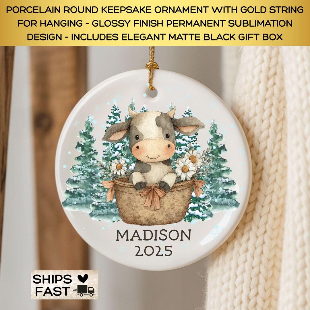 Gift Sapi Personalized Baby Cow Ornament, Woodland Farm Animal Keepsake, Gift for ...