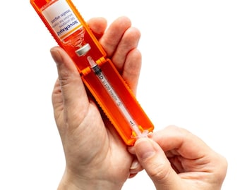 1ml U-100 disposable syringe T1me Insulin Filling Support for Diabetes, BD Micro-Fine and similar, Bottle Protector Case, Vial Holder Orange