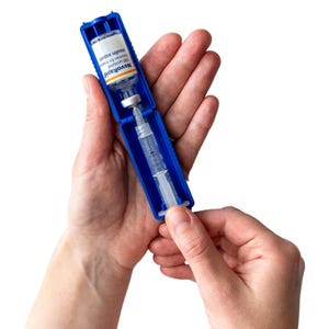 Omnipod T1me Vial Syringe Insulin Filling Support, Insulin transfer device for diabetes, Bottle Protector Case, Vial Holder, Blue