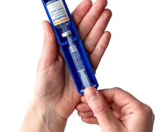 Omnipod T1me Vial Syringe Insulin Filling Support, Insulin transfer device for diabetes, Bottle Protector Case, Vial Holder, Blue