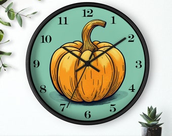Pumpkin Wall Clock, Thanksgiving Clock, Fall Clock, Autumn Clock, Thanksgiving Wall Clock, Quiet Clock, Pumpkin Clock, Fall Décor