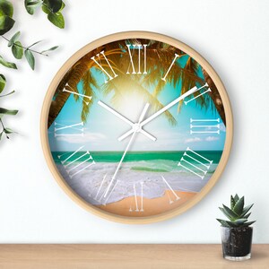 Strand-Sonnenuntergang-Wanduhr, 10-Zoll-Wanduhr, einzigartige Wanduhr, Büro-Wanduhr, ruhige Wanduhr, Strand-Uhr, Sonnenuntergang-Uhr, Strand-Szene