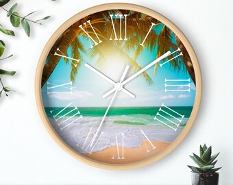 Orologio da parete al tramonto sulla spiaggia, orologio da parete da 10 pollici, orologio da parete unico, orologio da parete per ufficio, orologio da parete silenzioso, orologio da spiaggia, orologio al tramonto, scena da spiaggia