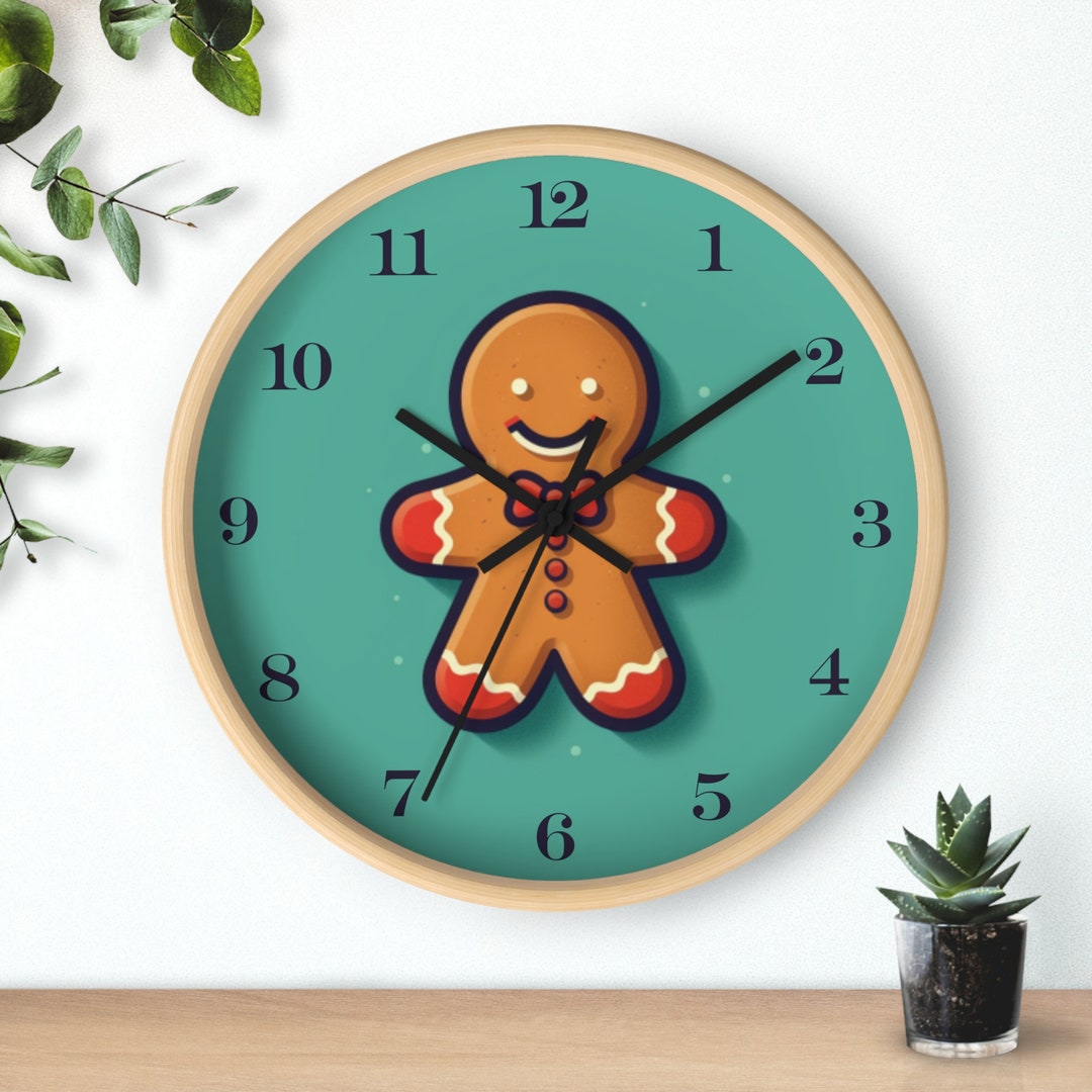 Gingerbread Man Wall Clock, 10inch Clock, Christmas Clock, Gingerbread Christmas Clock